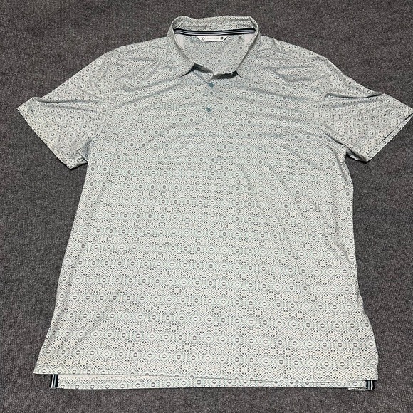 7 Diamonds Other - 7 Diamonds Mens XL Polo Shirt Geometric Medallion Print Blue White Short Sleeve